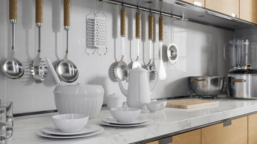 Modele ceramicznych naczyń kuchennych i zestawów obiadowych, biały