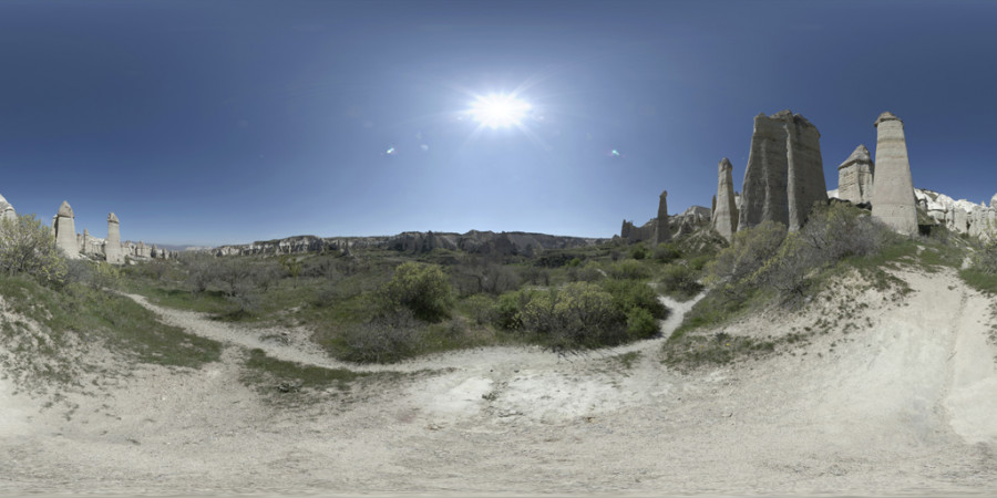 Cerah Sore Hari Bayangan Kiri Cappadocia Berbatu Menara Langit Luar Ruangan HDRI