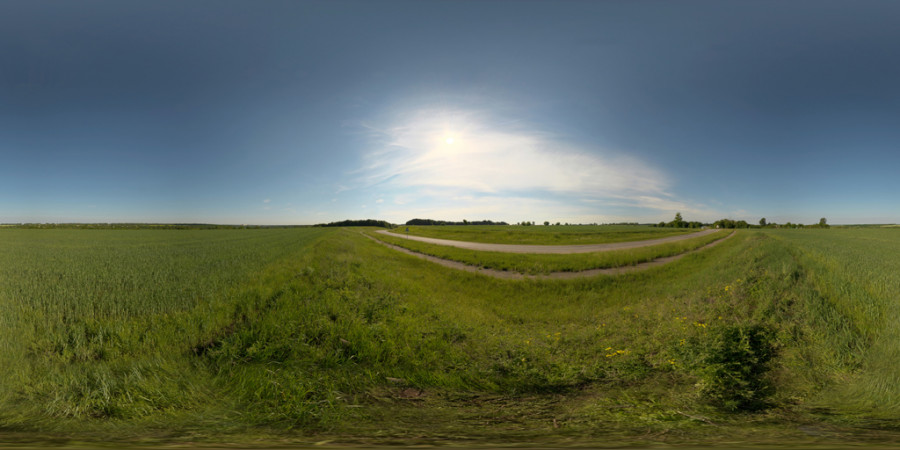 HDRI Langit Luar Ruangan Lapangan Sore Hari yang Cerah