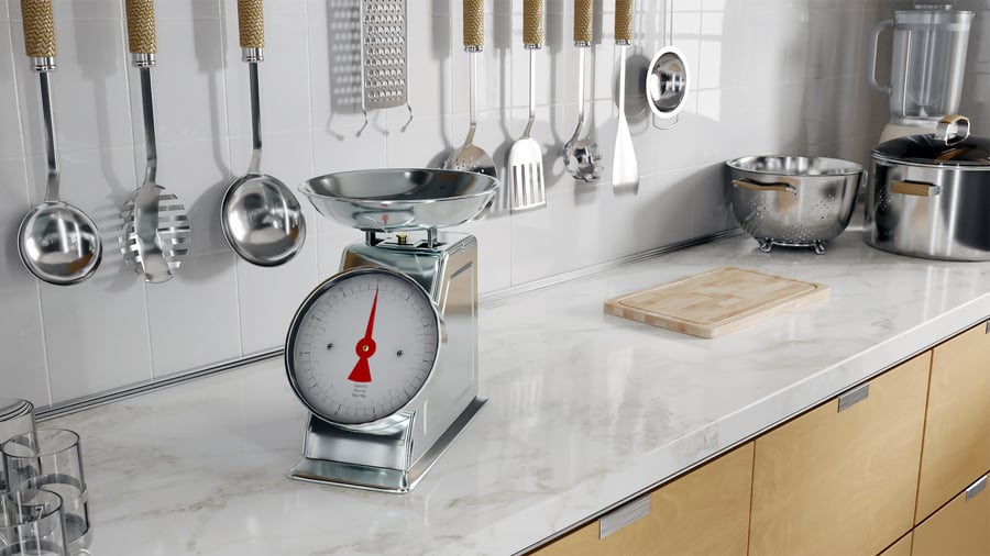 Modello meccanico di bilancia da cucina, argento
