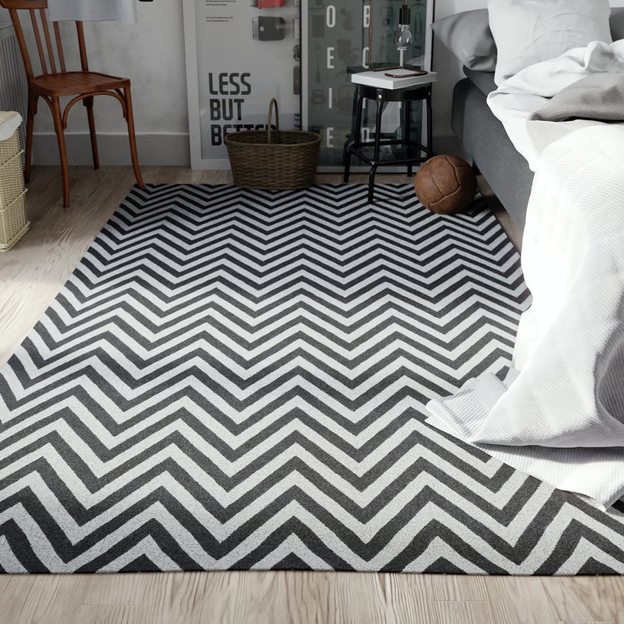Tappeto di design modello Chevron, bianco e grigio antracite