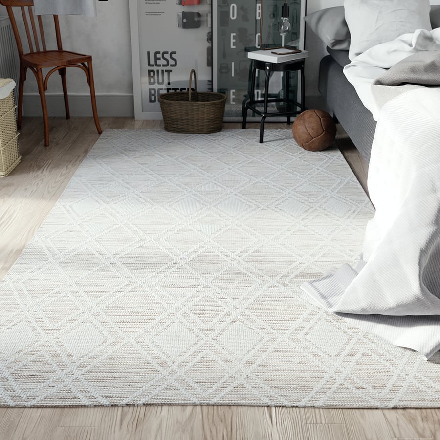 Modelo de tapete Heathered Knitted Diamond Designer, branco