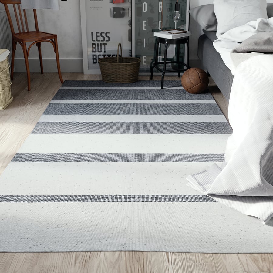 Modelo de tapete de design Shoreline com listras finas, branco e cinza