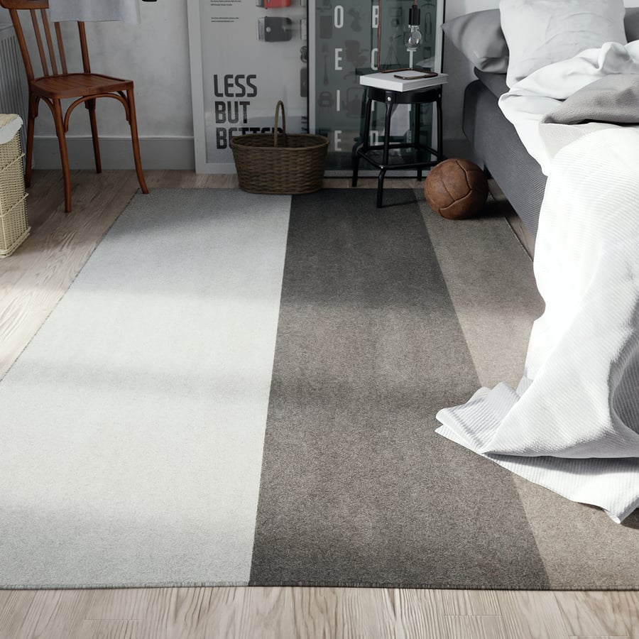 Dicker gestreifter Designerteppich Modell Shoreline, Weiß &amp; Grau