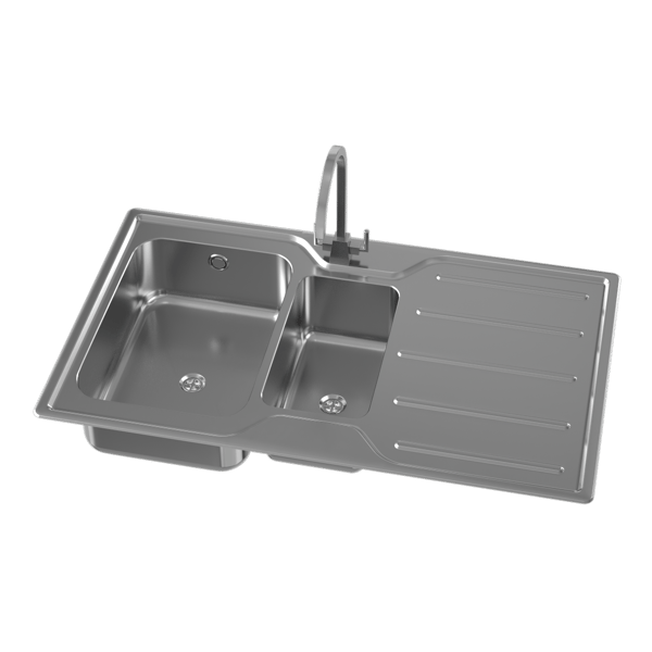 Wastafel Dapur 1,5 Mangkuk Stainless Steel dengan Model Papan Pengurasan