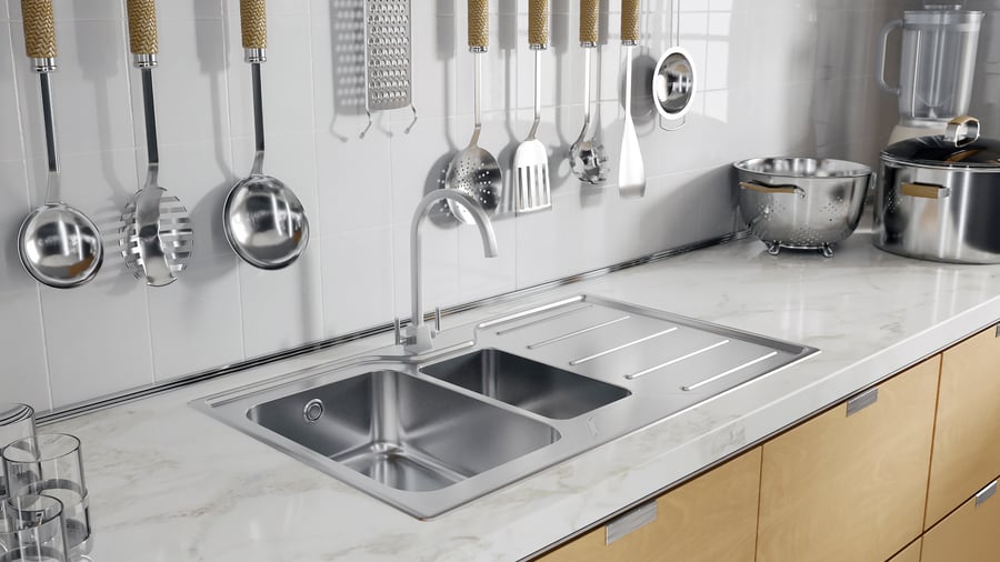 Lavello da cucina in acciaio inox a 1,5 vasche con sgocciolatoio Modello