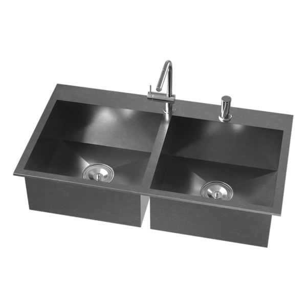 Modello di lavello da cucina a doppia vasca in acciaio inox, grigio