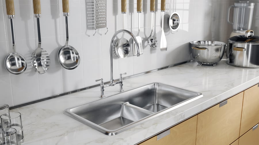 Lavello da cucina a doppia vasca in acciaio inox rialzato Modello