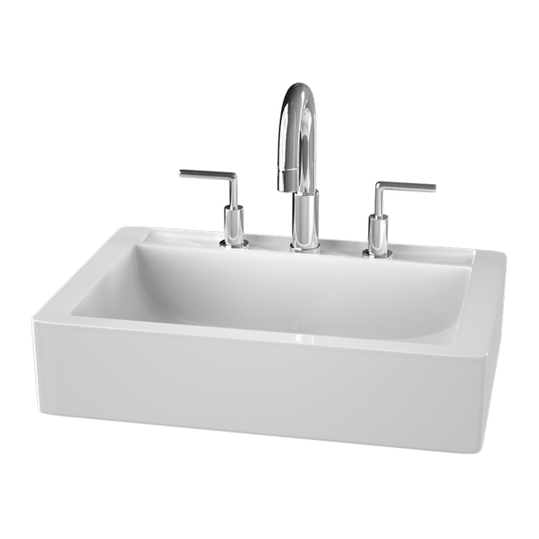 Modelo de lavabo de baño rectangular sobre encimera, blanco