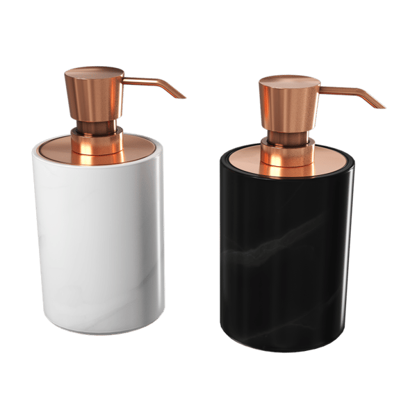 Roze gouden zeepdispenserset voor de badkamer Modellen, gemarmerd zwart &amp; wit
