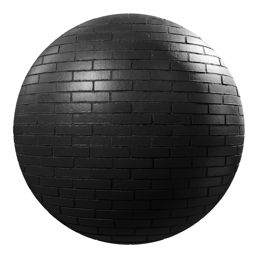 Glossy Painted Running Bond Bond Brick Wall Texture, Black