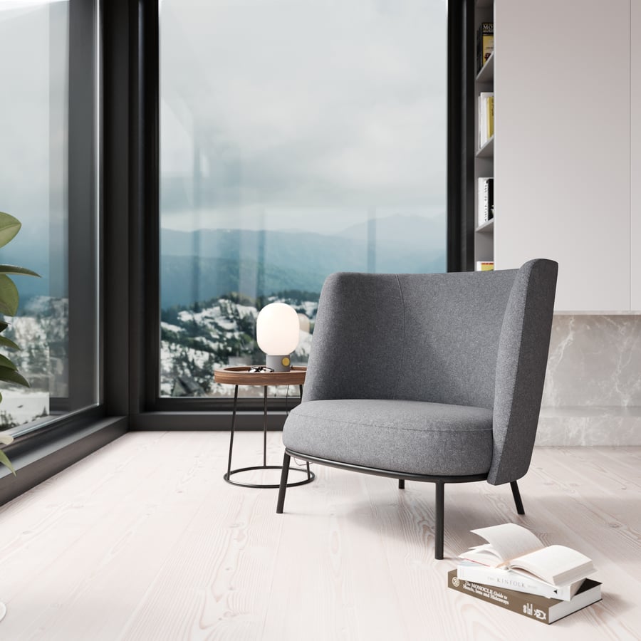 Réplica do modelo de poltrona alta Boller da Offecct, cinza
