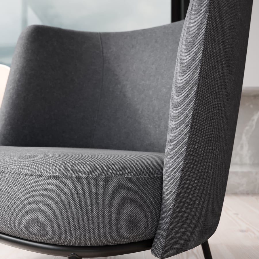 Réplica do modelo de poltrona alta Boller da Offecct, cinza