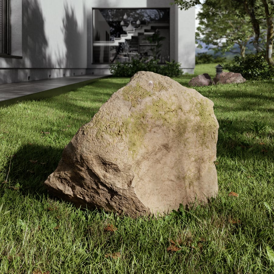 Warm Toned Mossy Smooth Large Rock Boulder Model
