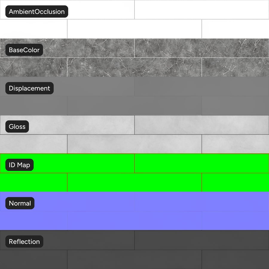 Rechthoekige Offset Marmer, matte textuur, donkergrijs