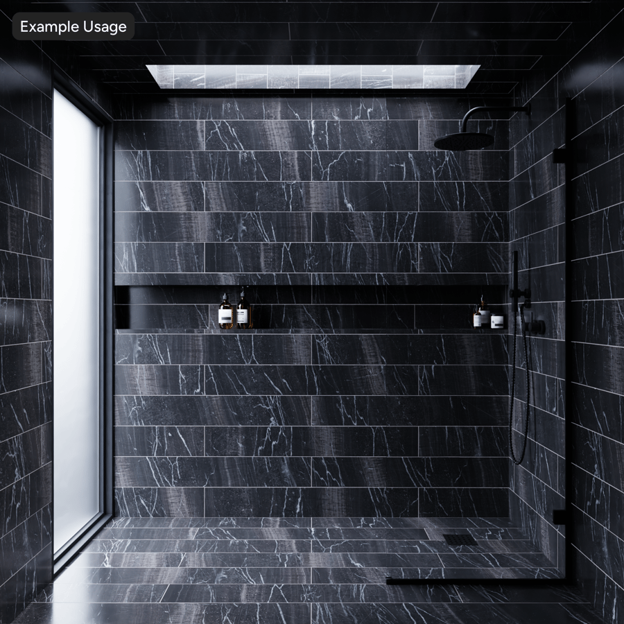 Rectangular Offset Marble Matte Tile Texture, Cosmic Black