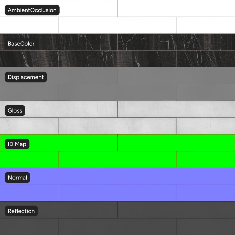 Rectangular Offset Marble Matte Tile Texture, Cosmic Black