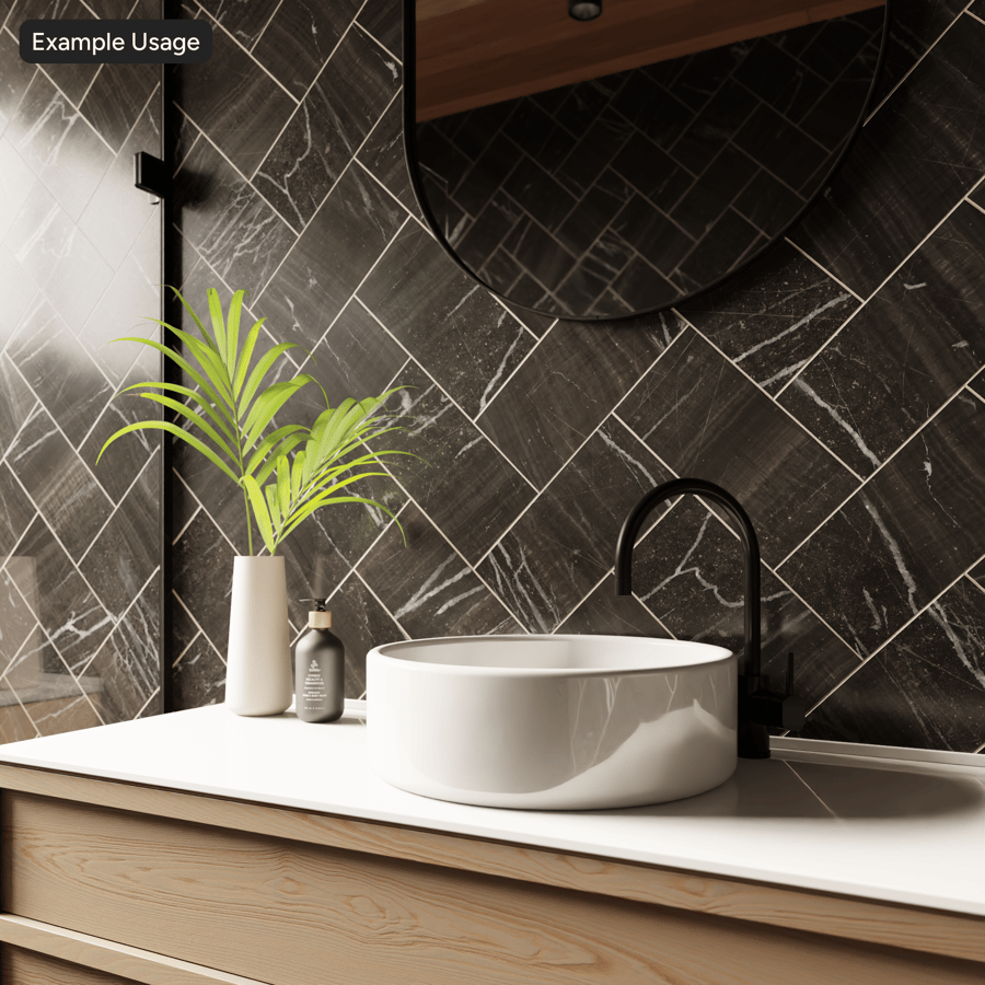Herringbone Marble Matte Tile Texture, Cosmic Black