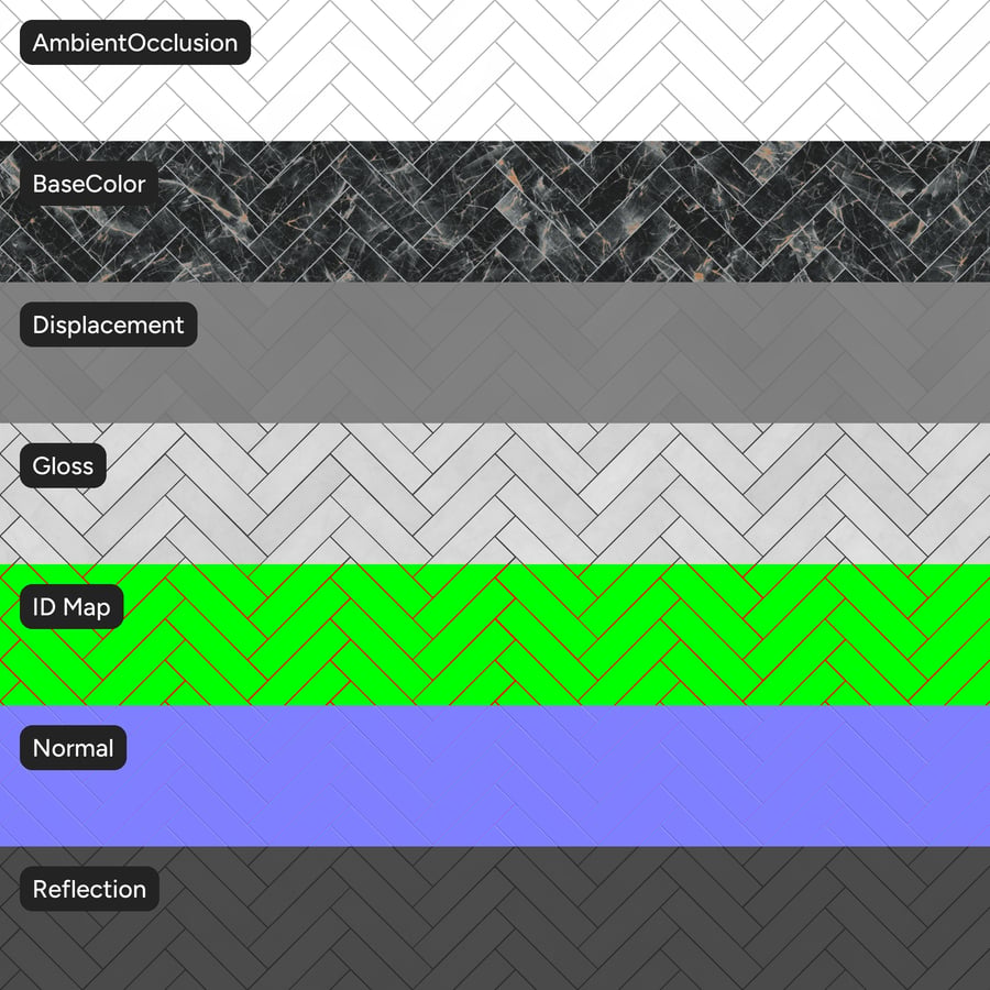 Textura de ladrilho fosco de mármore Herringbone, Midnight Vein