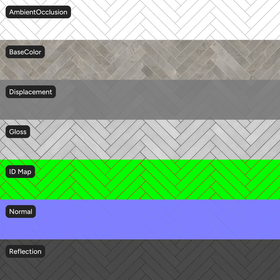 Мармурова матова текстура плитки Herringbone Marble, сріблясто-сірий