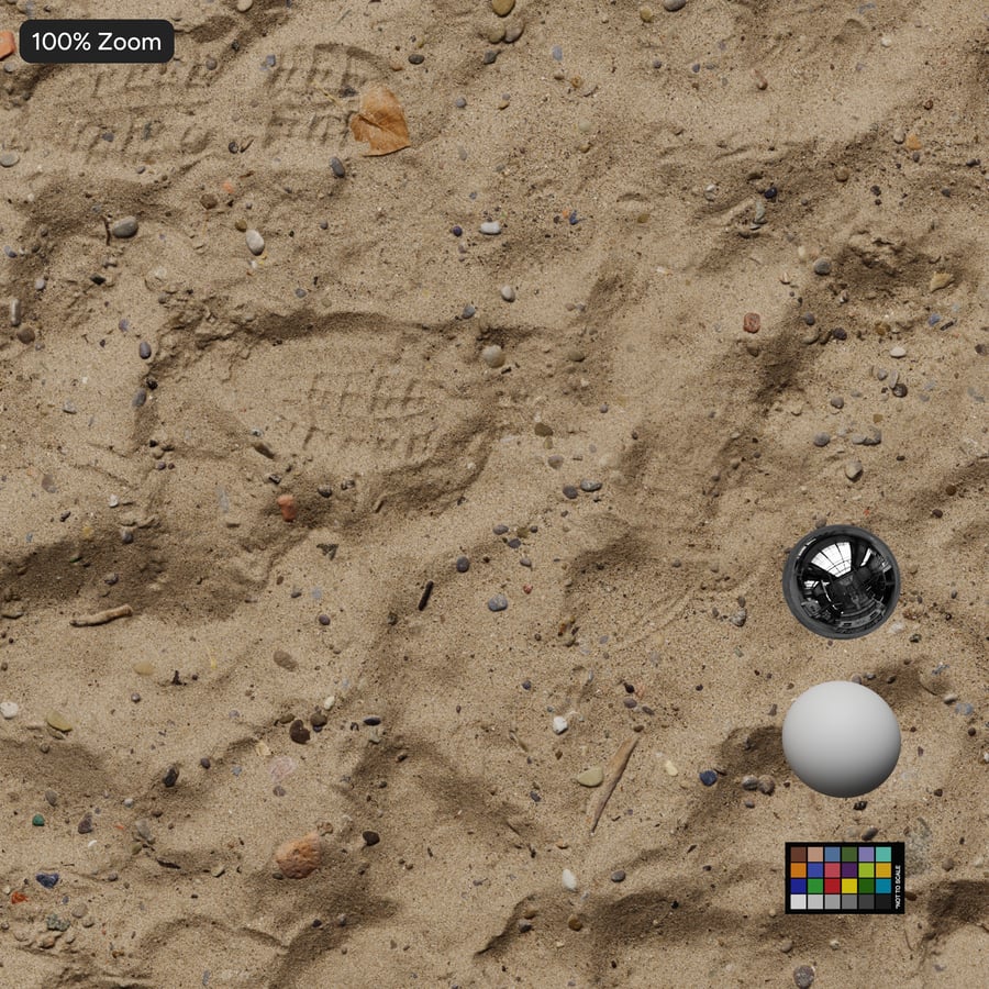 Footprints and Pebbles on Sand Texture