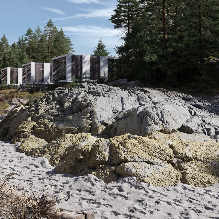 Modello di roccia gigante ricoperta da licheni