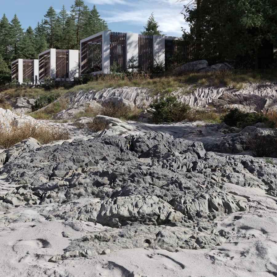 Modèle de grande plage de rochers déchiquetés