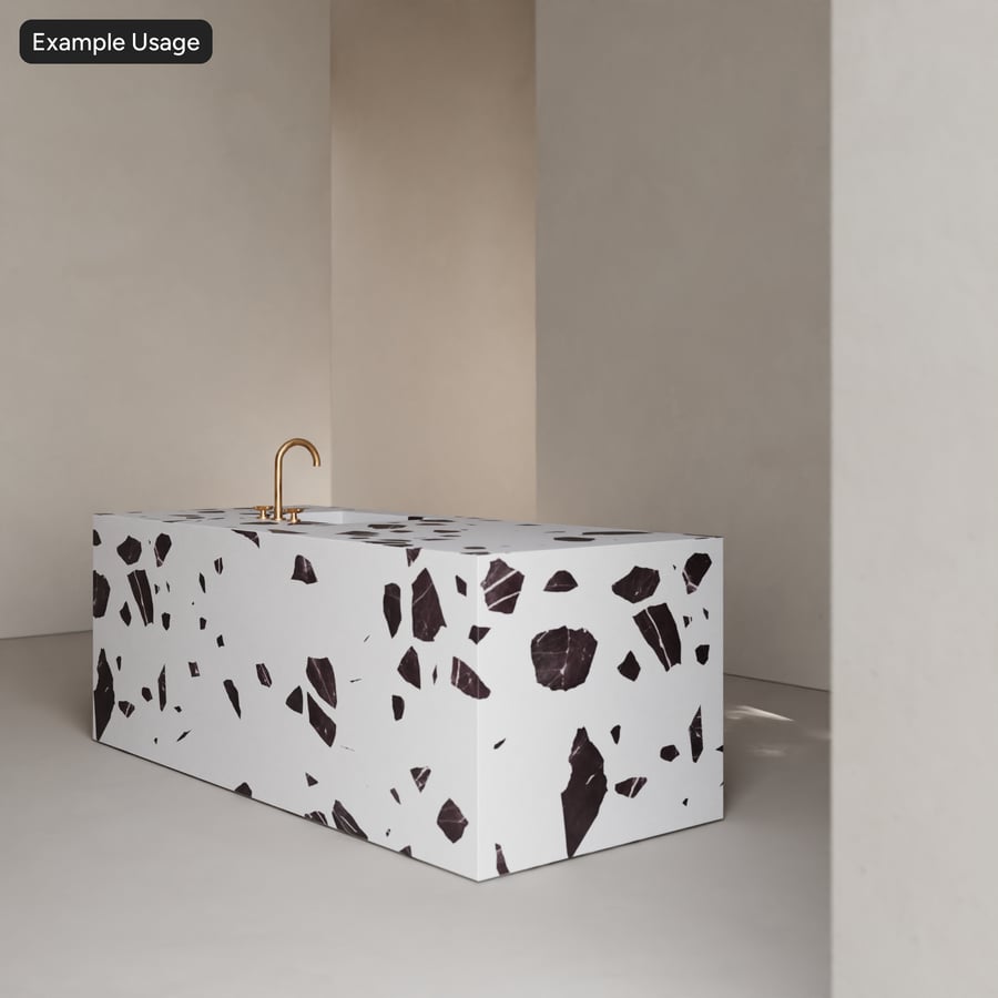 Matte Slab Large Chips Textura Terrazzo, Branco e Preto