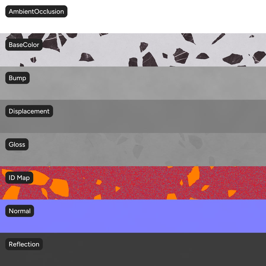 Matte Slab Large Chips Textura Terrazzo, Branco e Preto