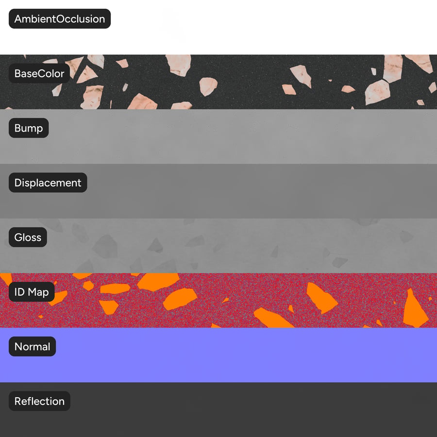 Matte Platte Große Späne Terrazzo-Struktur, Schwarz &amp; Pfirsich