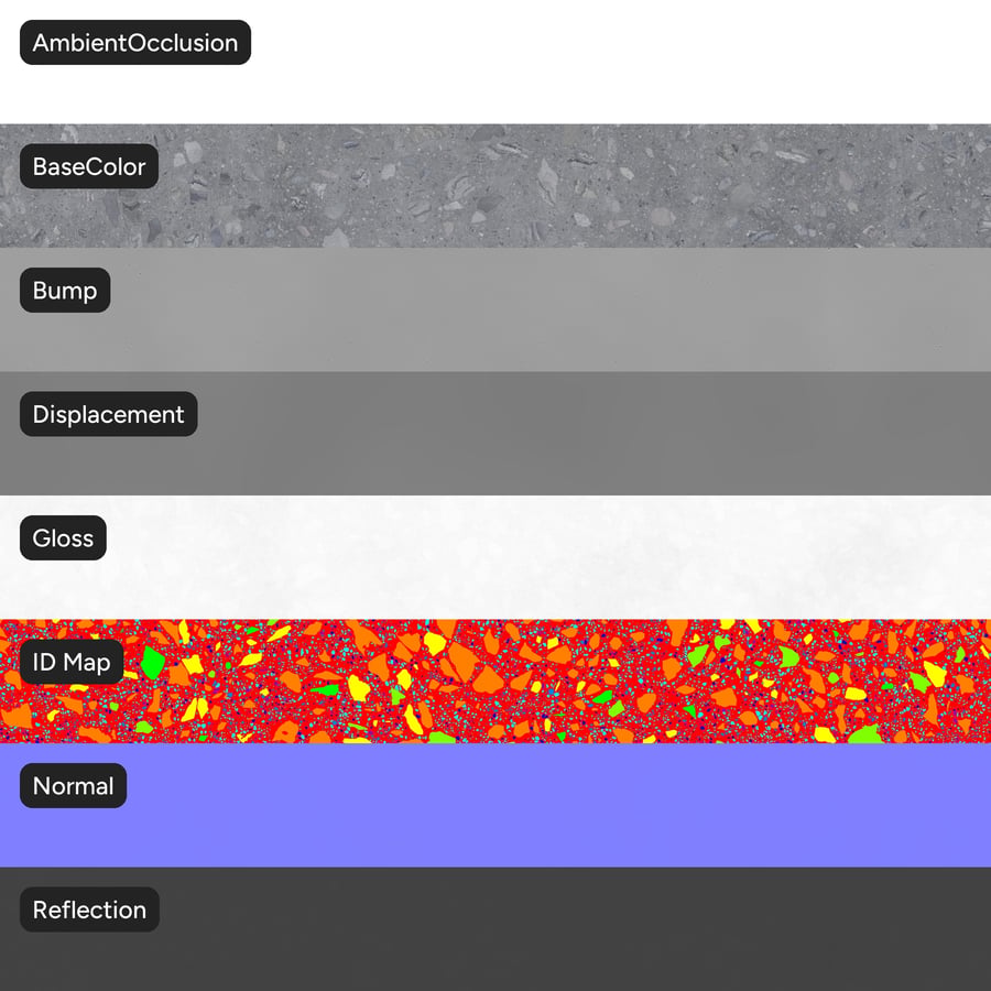 Leštená doska Veľké triesky Terrazzo textúra, sivá