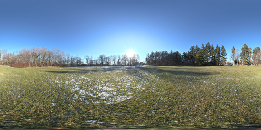 Zaśnieżone pole w pogodny zimowy dzień, HDRI otoczenia