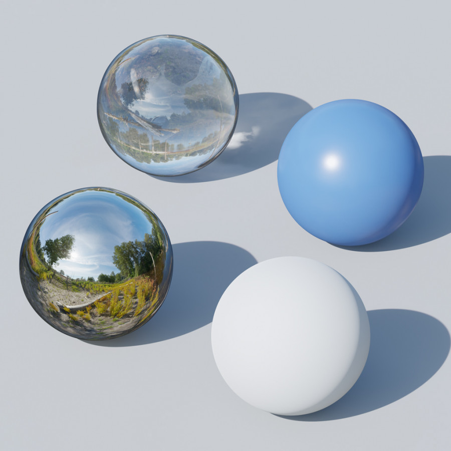 HDRI de trilho florestal junto ao lago num dia de nevoeiro