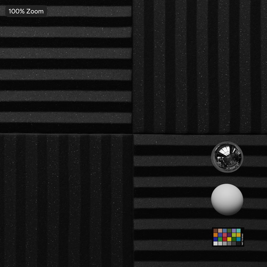 Fluted Foam Acoustic Tile Texture, Black
