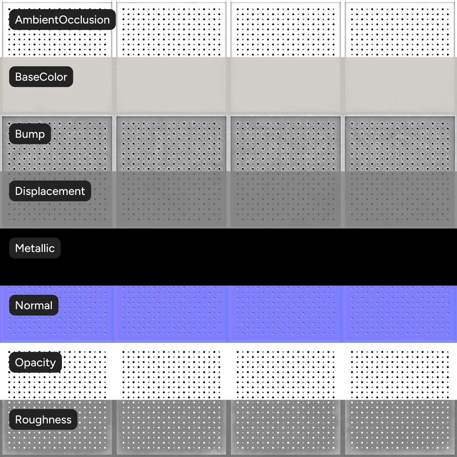 正方形穴あき音響タイル、フロストホワイト
