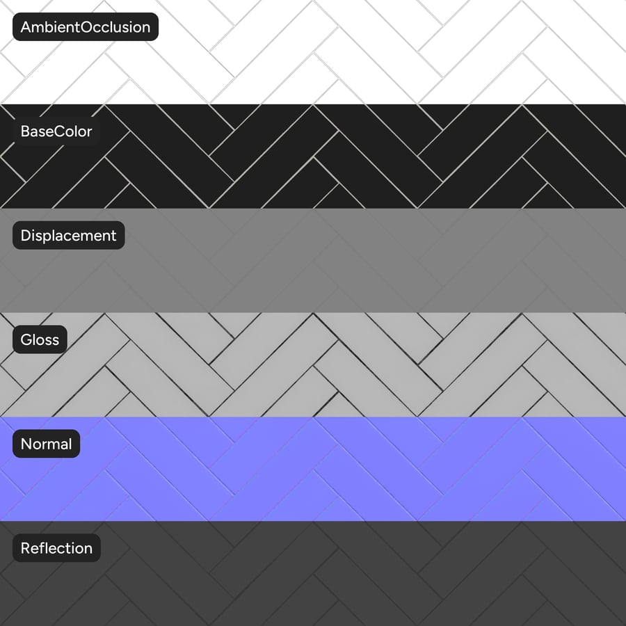 Керамічна матова плитка Herringbone, чорна, з текстурою "ялинка