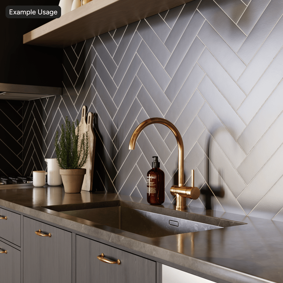 Керамічна матова плитка Herringbone, чорна, з текстурою "ялинка
