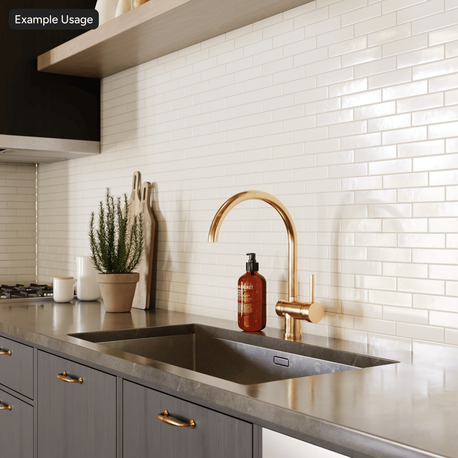 Rectangular Offset Ceramic Glossy Tile Texture, Ivory