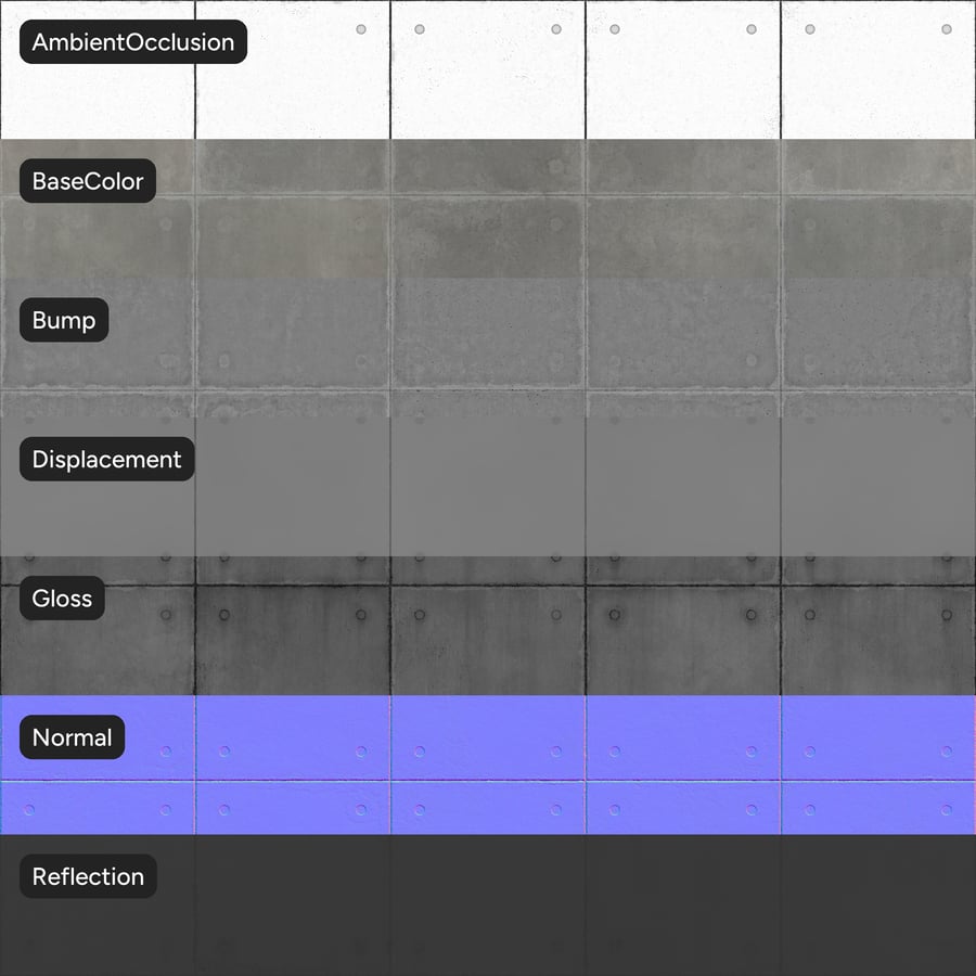 Négyzet alakú matt panel nyakkendőlyukkal beton textúrával