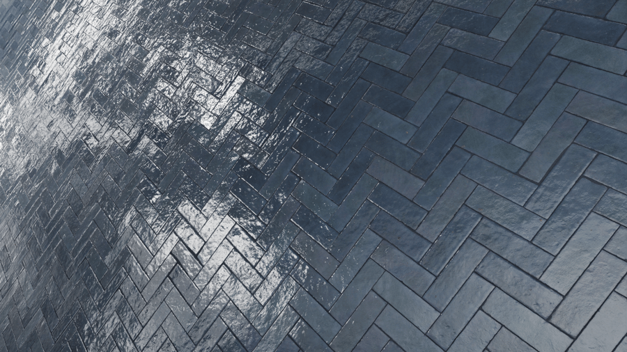 Herringbone Zellige Glossy Tile Texture, Dark Blue