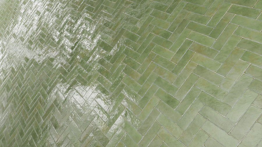 Espiga Zellige Textura Azulejos Brillantes, Verde Claro