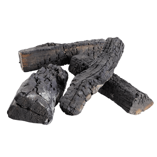 Collezione di modelli di legna da ardere spaccata voluminosa completamente bruciata