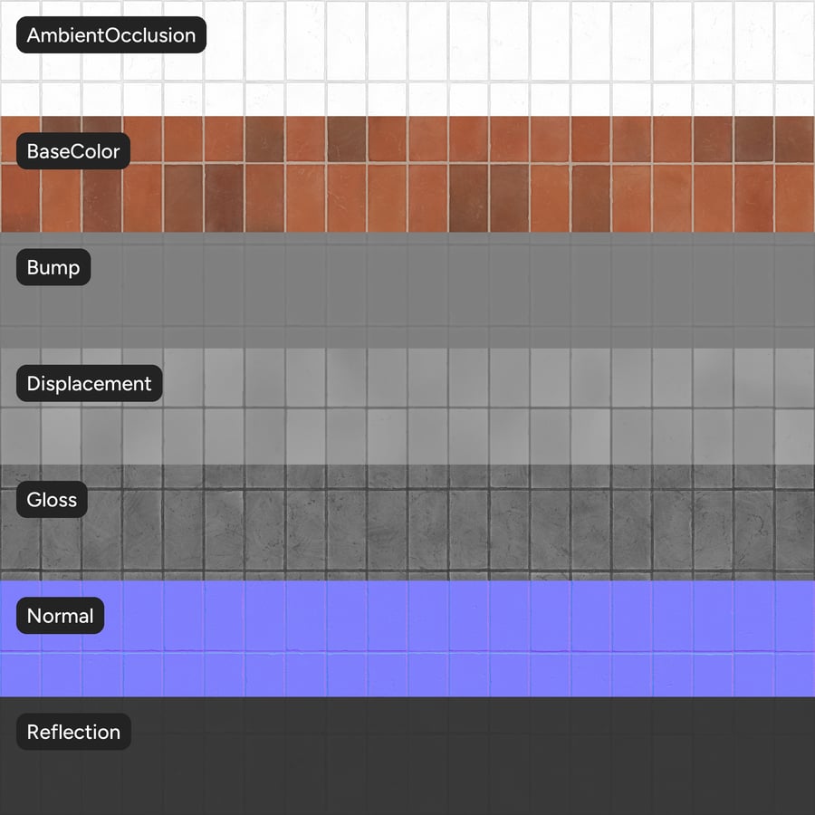 Rectangular Terracotta Matte Tile Texture, Dark Orange