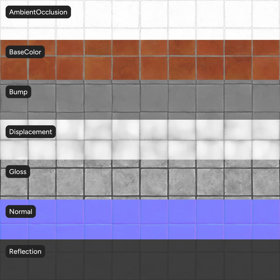 Square Terracotta Matte Tile Texture, Red Orange