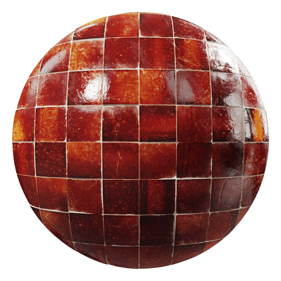 Square Ceramic Glossy Tile Texture, Fiery Red