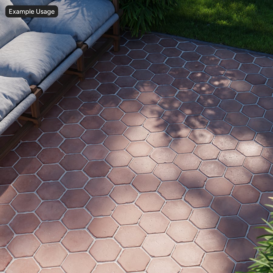 Texture esagonale di piastrelle grezze in terracotta, arancione chiaro