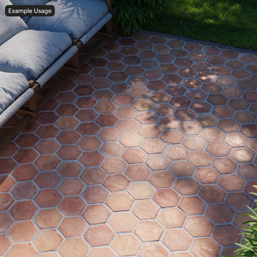 Hexagonal Terracotta Raw Tile Texture, Pale Orange
