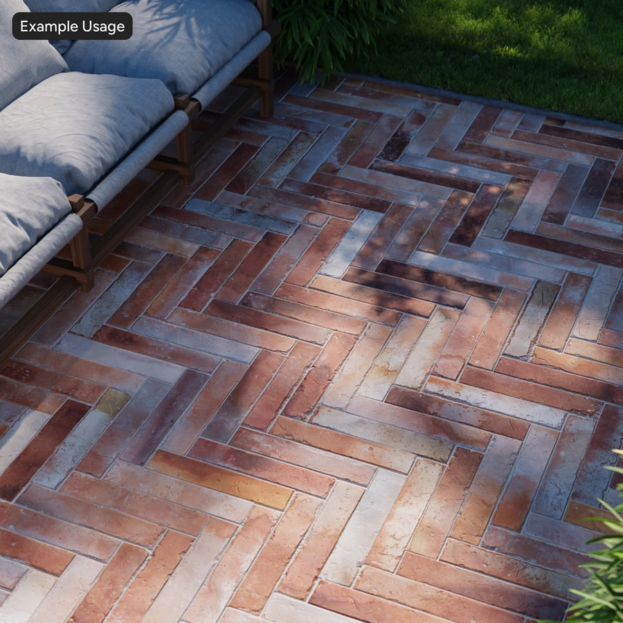 Chevron Terracotta Raw Tile Texture, Red Orange