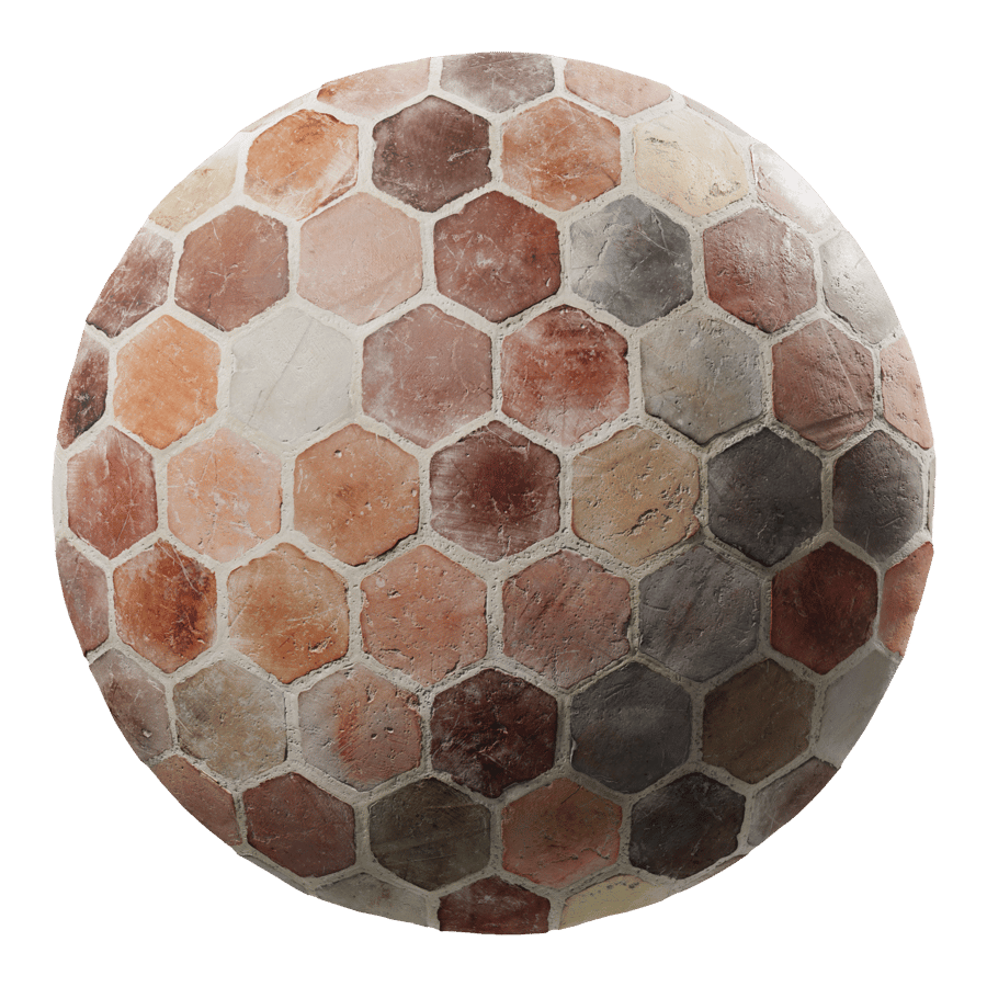 Hexagonal Terracotta Raw Tile Texture, Red Orange