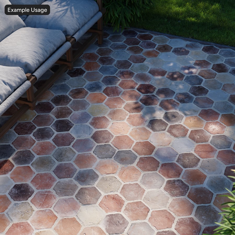 Hexagonal Terracotta Raw Tile Texture, Red Orange
